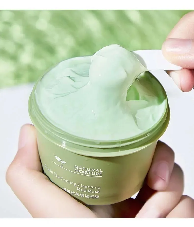Green Tea Ice Mud Mask Cleansing Moisturizing Oil Control Blackhead Removal Cleansing Mud Mask Applicator Mud Mask 1PCS 120g - Image 5