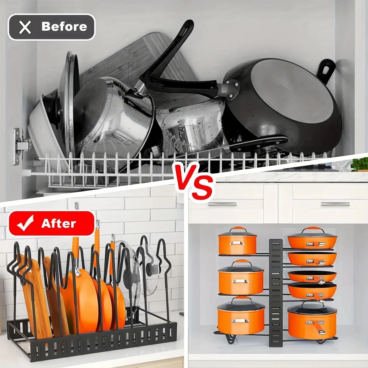 Space-Saving 8-Tier Pot Rack Organizer - Durable Metal Holder for Pans, Pots, and Lids to Keep Your Kitchen Neat and Tidy - Image 7