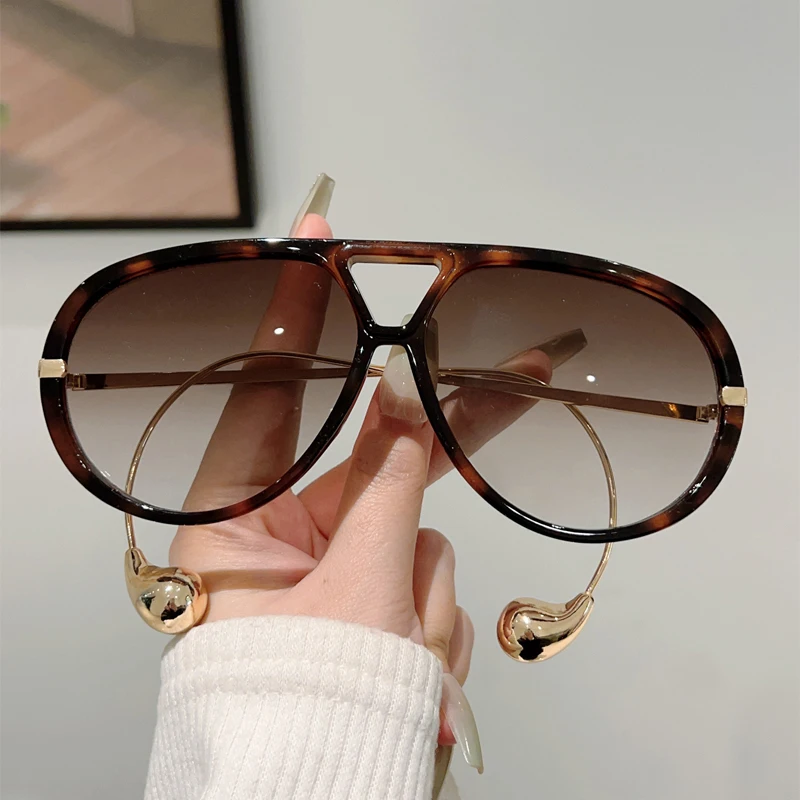 KAMMPT Oversized Pilot Sunglasses 2025 New in Fashion Double Bridge Gradient Shades Women Trendy Luxury Brand Design Sun Glasses