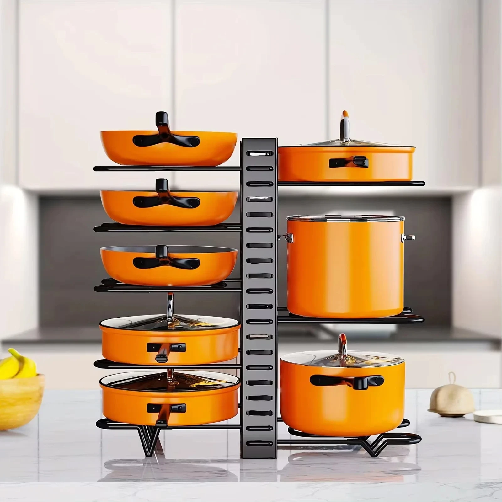 Space-Saving 8-Tier Pot Rack Organizer - Durable Metal Holder for Pans, Pots, and Lids to Keep Your Kitchen Neat and Tidy - Image 3