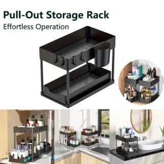 Under-Sink Pull-Out Storage Organizer: Slim Slide-Out Shelf for Kitchen Cabinets | Multi-Functional Space Saver Storage Rack