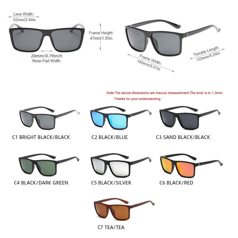 Classic Black Square Polarized Sunglasses Men Fashion Mirror Blue Sun Glasses Unisex Vintage Anti Glare Driving Shades UV400 - Image 5