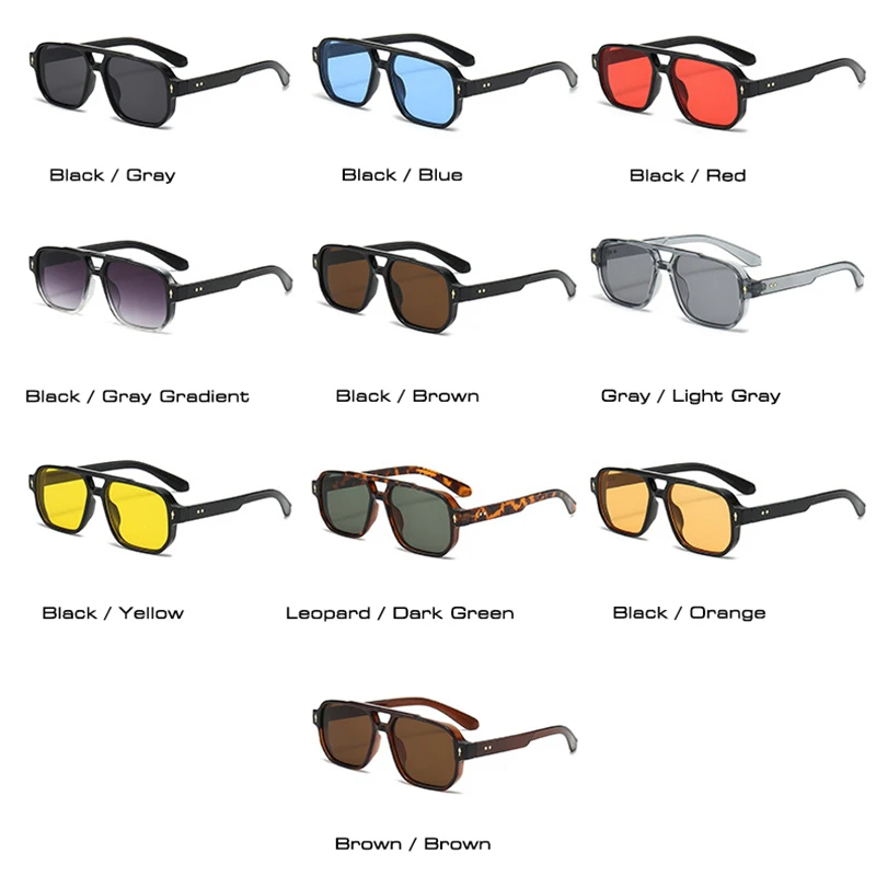 SO&EI Vintage Double Bridges Men Square Sunglasses Fashion Clear Ocean Lens Eyewear Women Trending Rivets Sun Glasses UV400 - Image 6