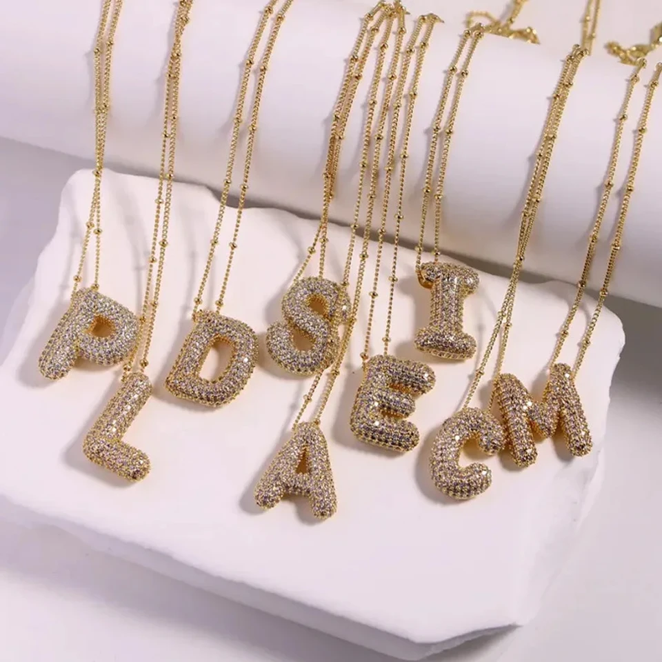 ZAKOL Cubic Zirconia Gold Plated Bubble Alphabet Letter Necklace Monogram Necklace Balloon Initial Necklace Gifts for Women Girl - Image 4