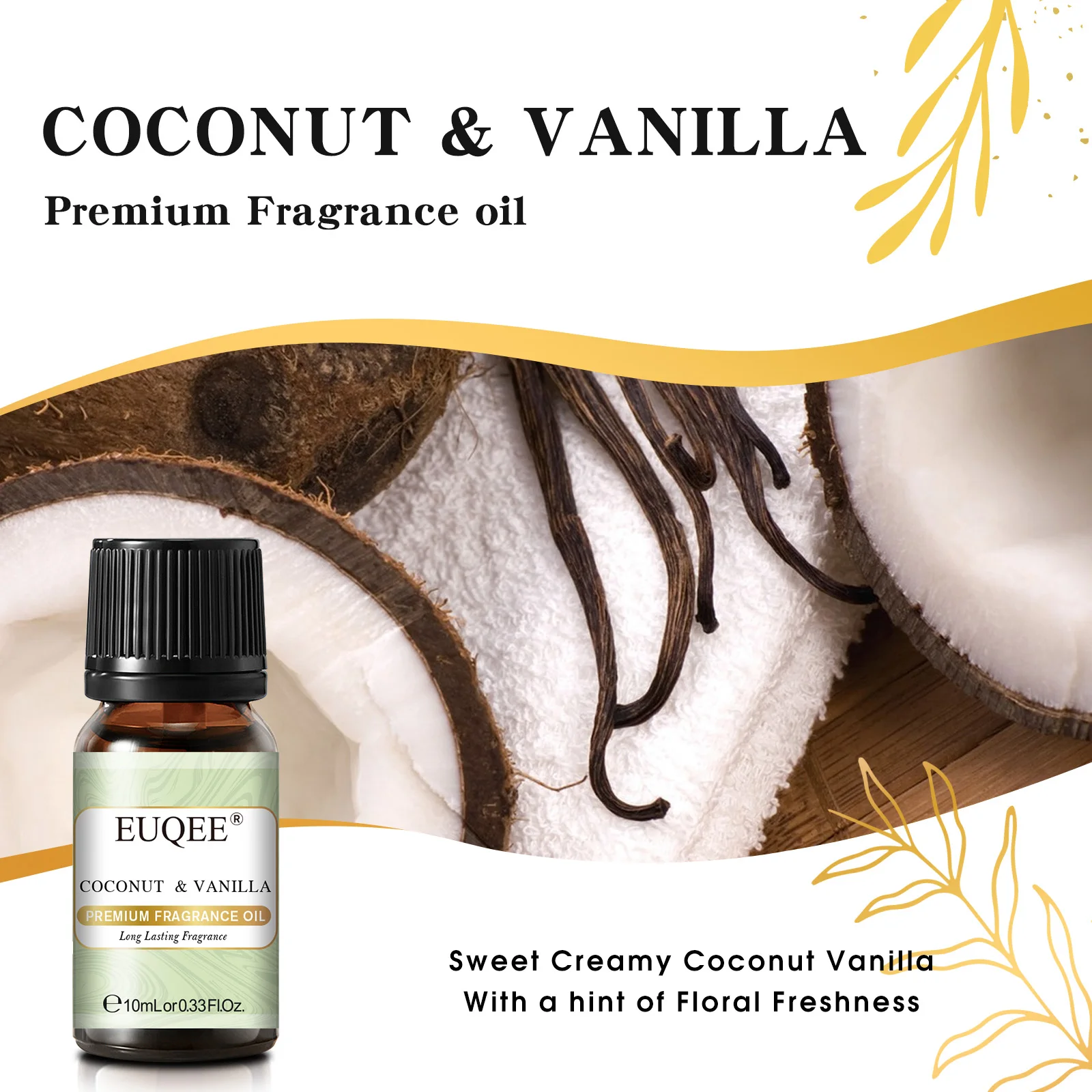 EUQEE 10ML Coconut & Vanilla Bubble Gum Fragrance Oil Coffee Pumpkin Pie Cedarwood Premium Aroma Oils For Making Candle,DIY Soap - Image 2