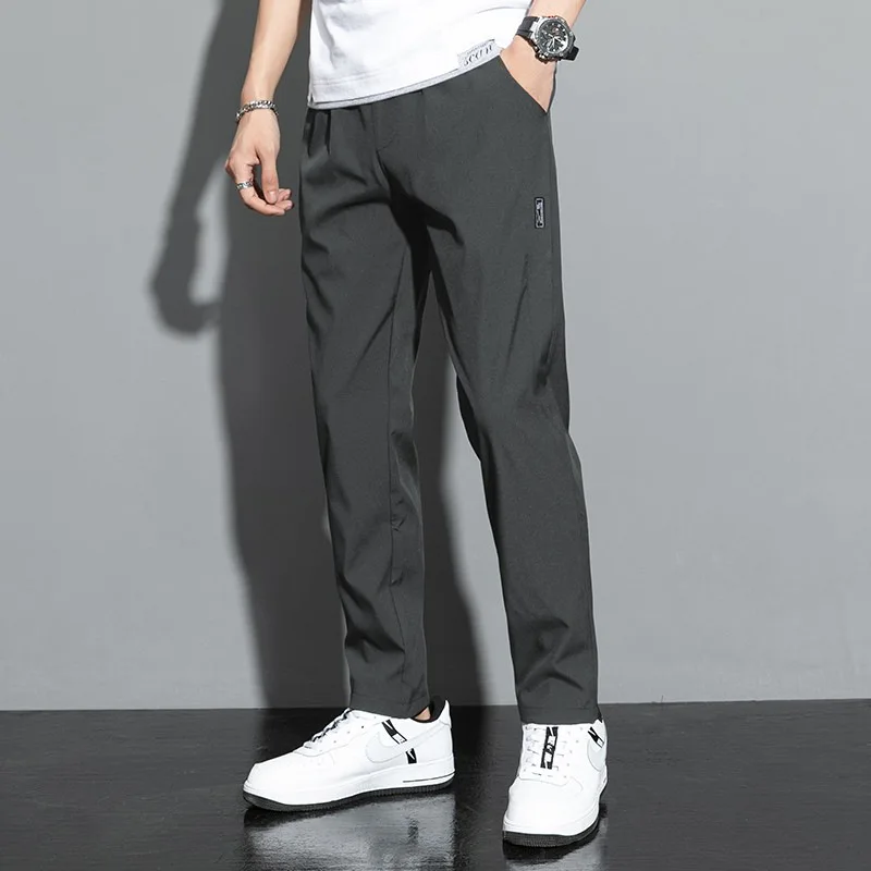 Ice Silk Men's Pants 2024 Summer New Black Gray Thin Business Casual Pants Outdoor Elastic Breathable Straight Leg Sweatpants - Image 5