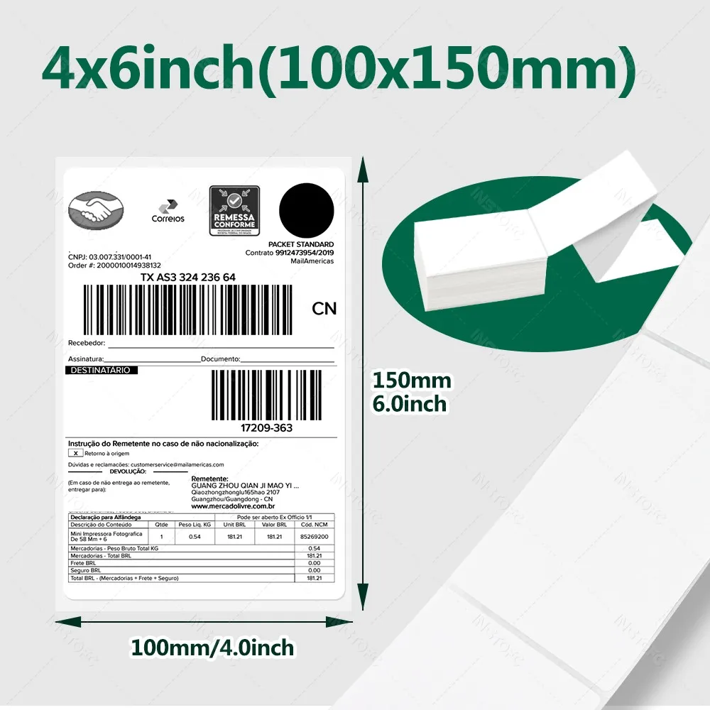 4x6 inch Direct Thermal Labels 500/100 Labels Per stacked Strong Adhesive Resistant Waterproof For Shipping label 100x150mm - Image 2
