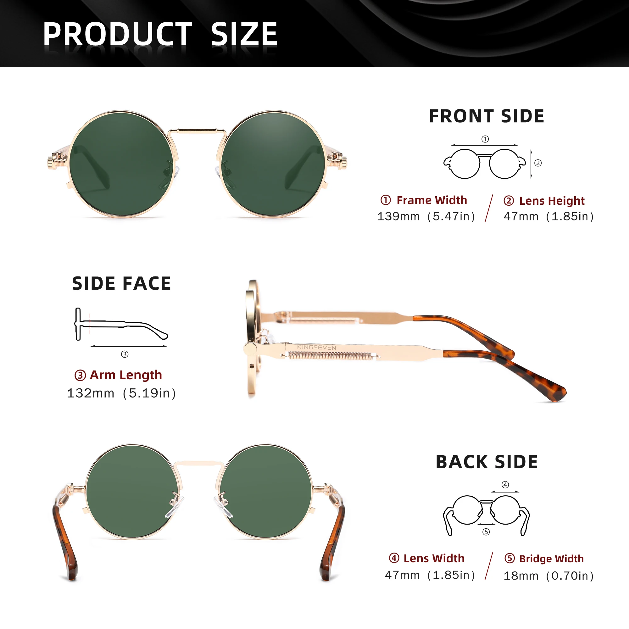 KINGSEVEN Round Sunglasses for Men Polarized Steampunk Sun Glasses For Women Vintage Style UV400 Eyewear Accessory Oculos - Image 4