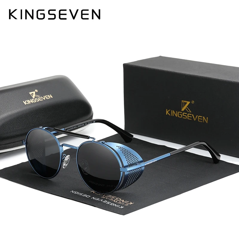 KINGSEVEN Retro Gothic Steampunk Sunglasses Polarized UV400 Men Women Fashion Vintage Eyewear Round Frame Fishing Male Glasses - Image 3