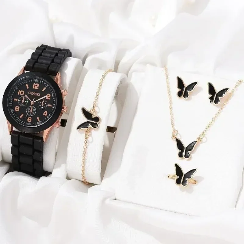 5PCS Set Luxury Watch Women Ring Necklace Earrings Rhinestone Fashion Wristwatch Female Casual Ladies Watches Bracelet Set Clock - Image 4