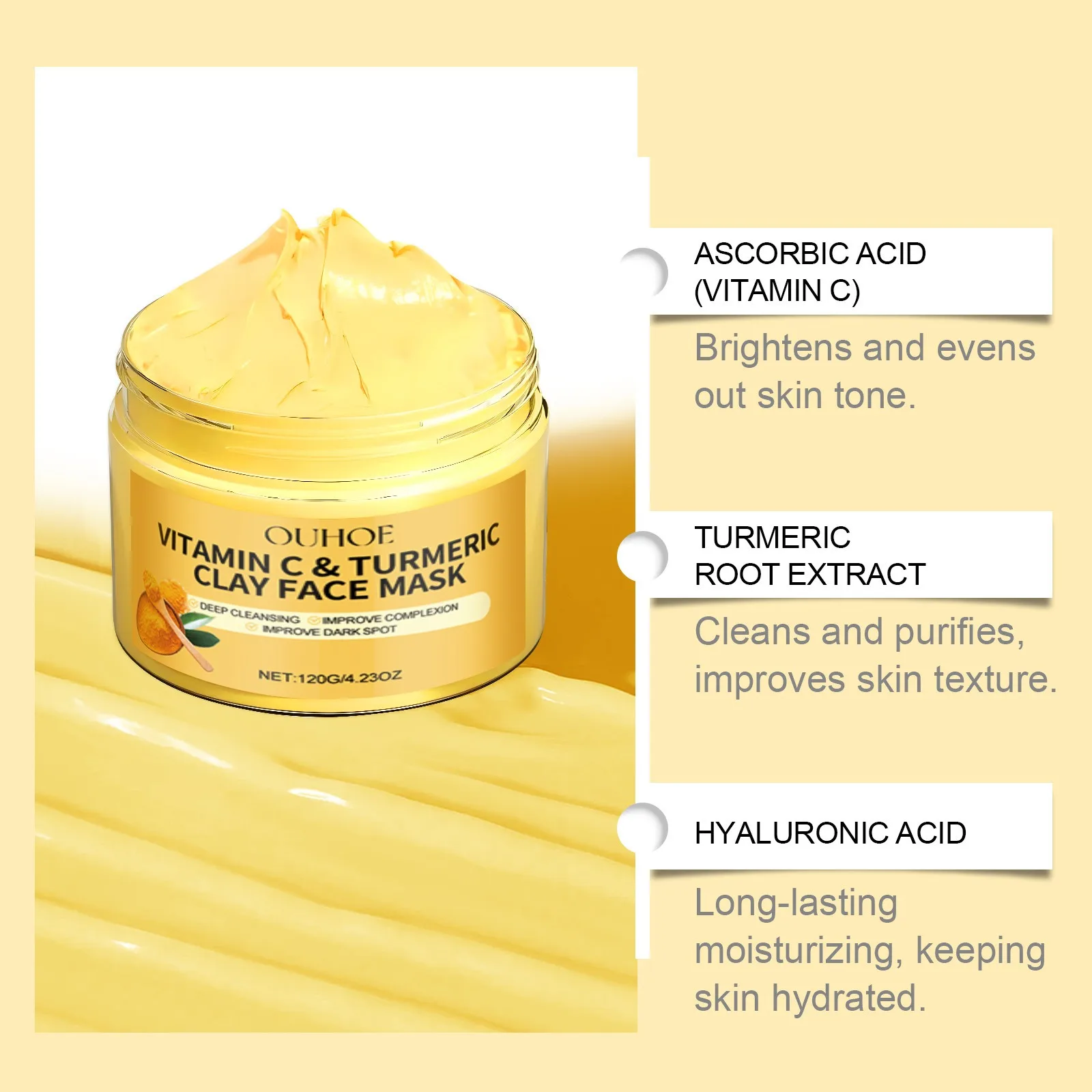 Vitamin C Exfoliating facial mask Turmeric Exfoliating facial mask Improve Pore Deep Cleaning facial mask Apply facial mask - Image 3