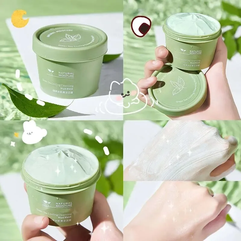 Green Tea Ice Mud Mask Cleansing Moisturizing Oil Control Blackhead Removal Cleansing Mud Mask Applicator Mud Mask 1PCS 120g - Image 3