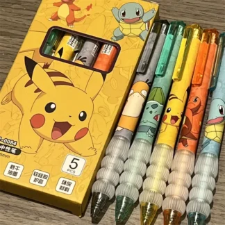 5pcs Pikachu Gel Pen Set Pokemon Ballpoint Pen Cartoon Printing Writing Pen Students Stationery Office Supplies for Kids Gift