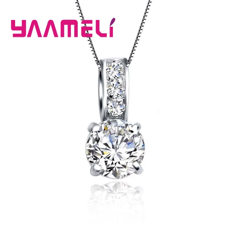 925 Sterling Silver Color Bridal Jewelry Set Classic Cubic Zircon Crystal Pendant Necklace Stud Earrings for Women Girls Gift - Image 5