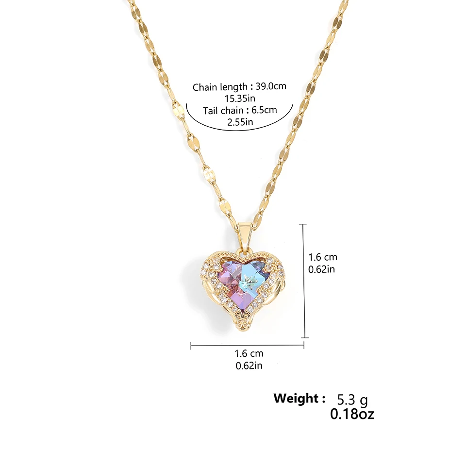 ZAKOL Gorgeous Colorful Zircon Love Heart Pendant Necklace For Women Fashion Stainless Steel Neck Chain Jewelry Gift - Image 6