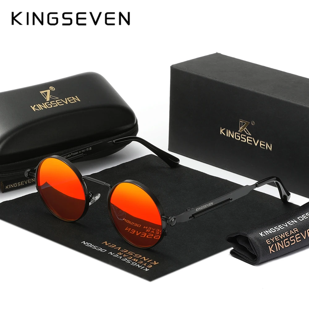 KINGSEVEN Round Sunglasses for Men Polarized Steampunk Sun Glasses For Women Vintage Style UV400 Eyewear Accessory Oculos - Image 2