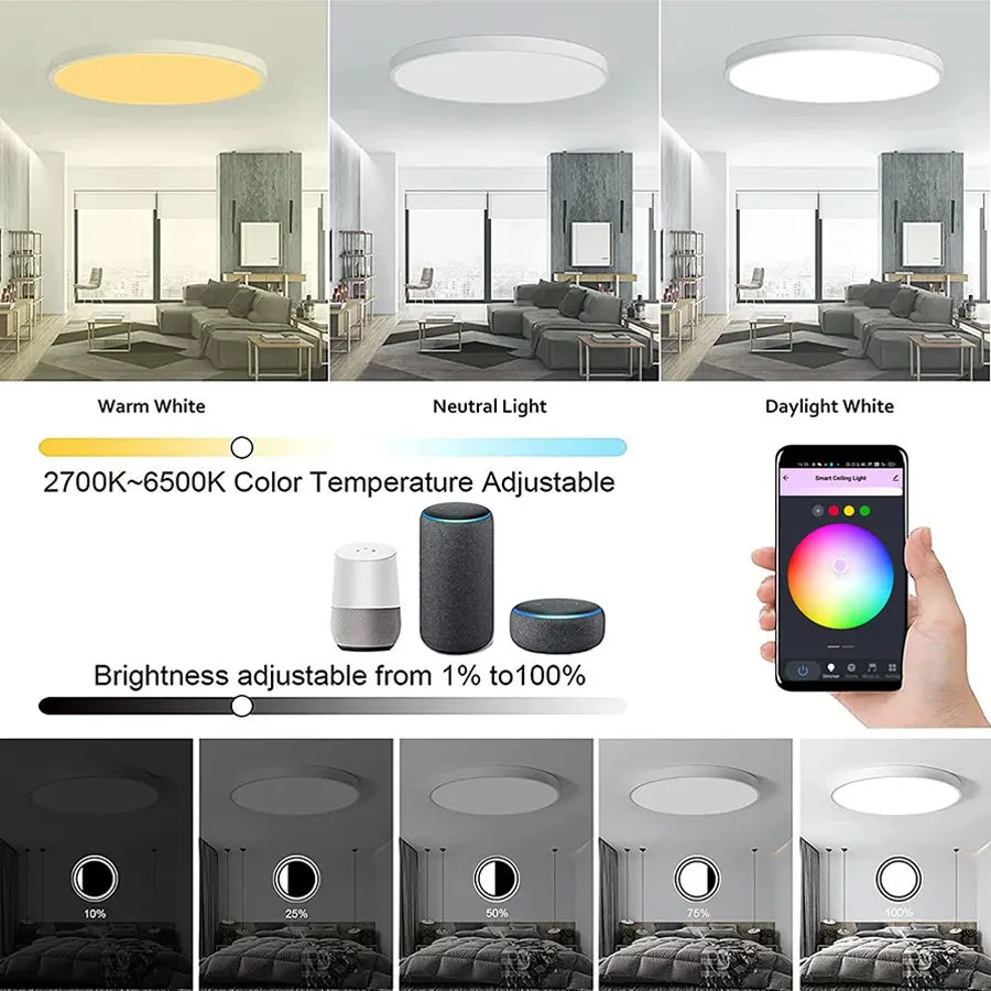 Tuya Smart WiFi Bluetooth LED Ceiling Light AC85-265V 24W RGB WW CW Round Ceiling Lamp Smart life APP Alexa Geogle Voice Control - Image 2