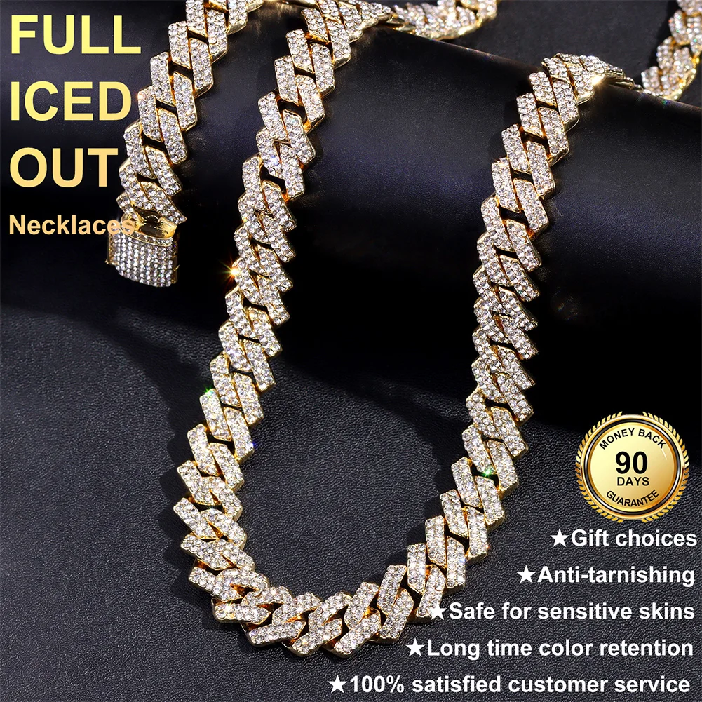 16/18/20/22/24inch Prong Cuban Link Chain for Women Men Iced Out 2 Row Rhinestone Miami Rhombus Hip Hop Cuban Necklaces Jewelry - Image 4