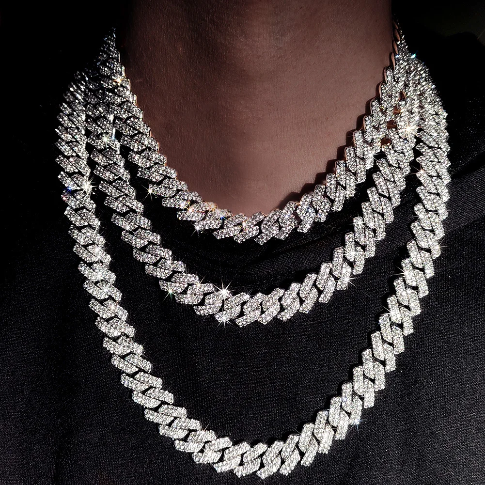16/18/20/22/24inch Prong Cuban Link Chain for Women Men Iced Out 2 Row Rhinestone Miami Rhombus Hip Hop Cuban Necklaces Jewelry - Image 3