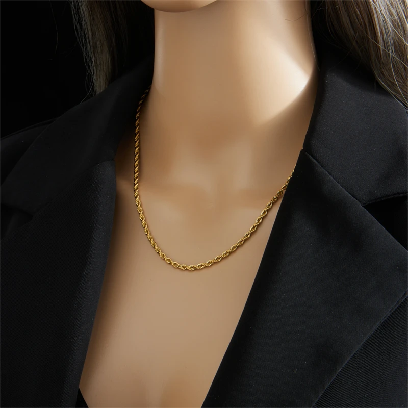 DIEYURO 316L Stainless Steel Gold Color Chain Necklace Bracelets For Women Girl Fashion Non-fading Lady Jewelry Set Accessories - Image 3