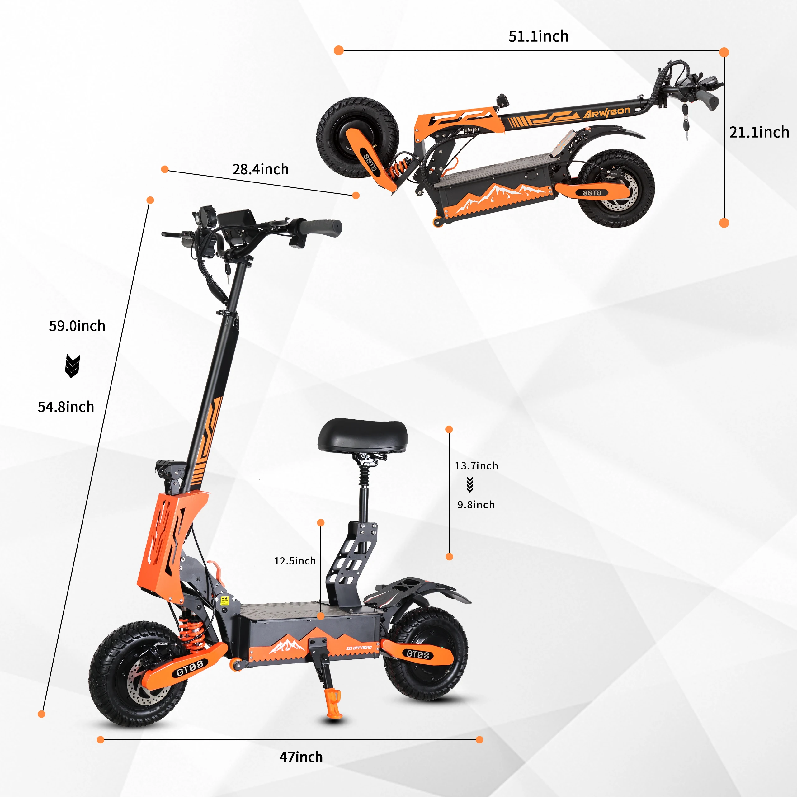 Arwibon 5600W Adult Electric Scooter Dual Motor Top Speed 46MPH,60V27AH, 11-inch Off-Road Tires Sport Folding eScooter with Seat - Image 7
