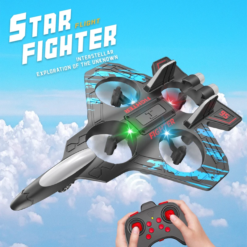 Glider Flying Helicopter RC Hobby Jet Plane 2.4G Stunt Remote Control Foam Fighter Airplane Toy With Light