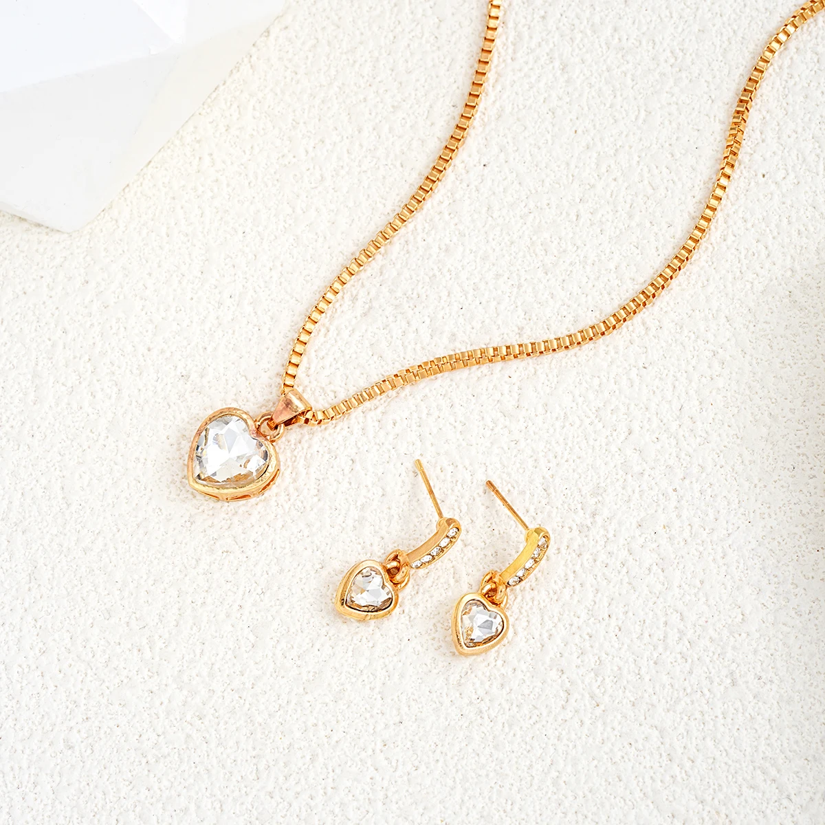 3 Pcs Heart Pendant Jewelry Set Of Earring Pendant Necklace For Women Exquisite Fashion Rhinestone Double Heart Jewelry Set Gift - Image 3