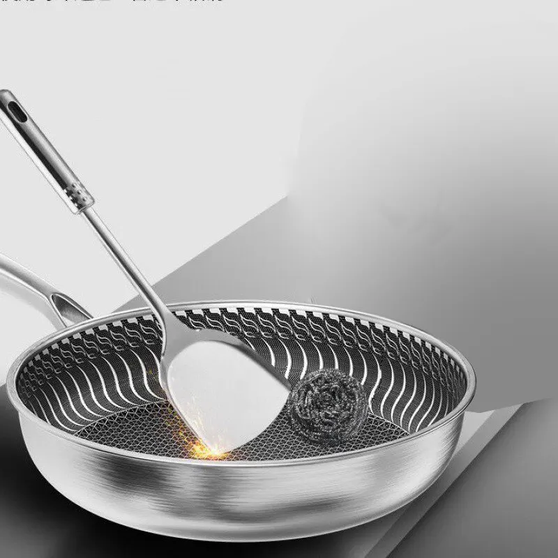 Whole Body Tri-Ply Stainless Steel Frying Pan 316 Stainless Steel Wok Pan Double-sided Honeycomb Skillet Suitable for All Stove - Image 5