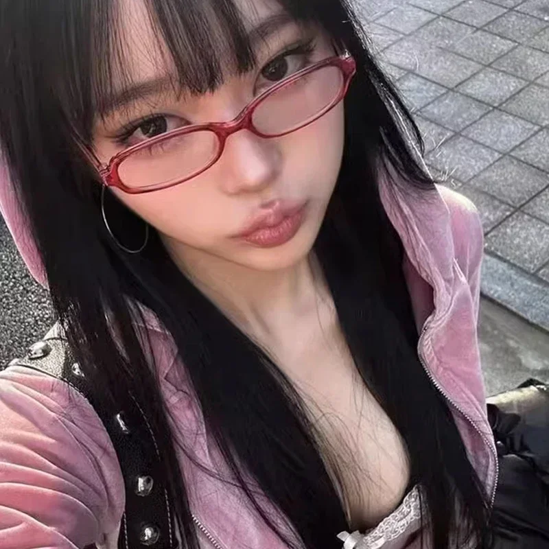 Y2K Women Retro Oval Square Glasses Red Green Frame Glass Eyewear Decorative Computer Anti-blue Eyeglasses with Seaside Driving - Image 7