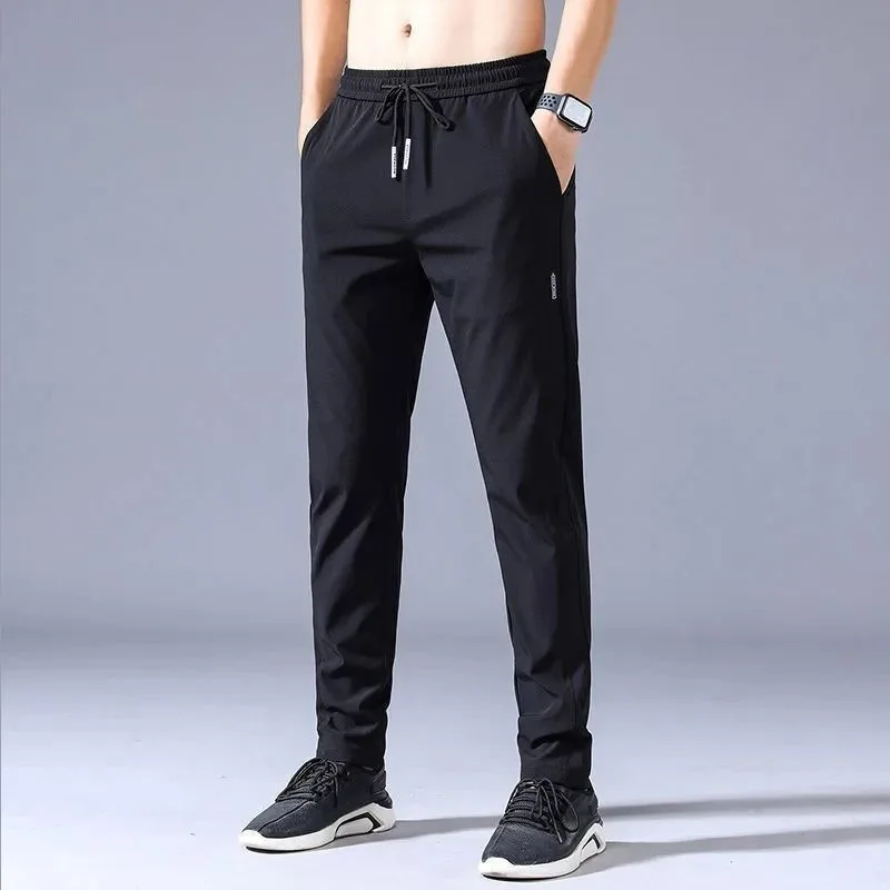Ice Silk Men's Pants 2024 Summer New Black Gray Thin Business Casual Pants Outdoor Elastic Breathable Straight Leg Sweatpants - Image 4