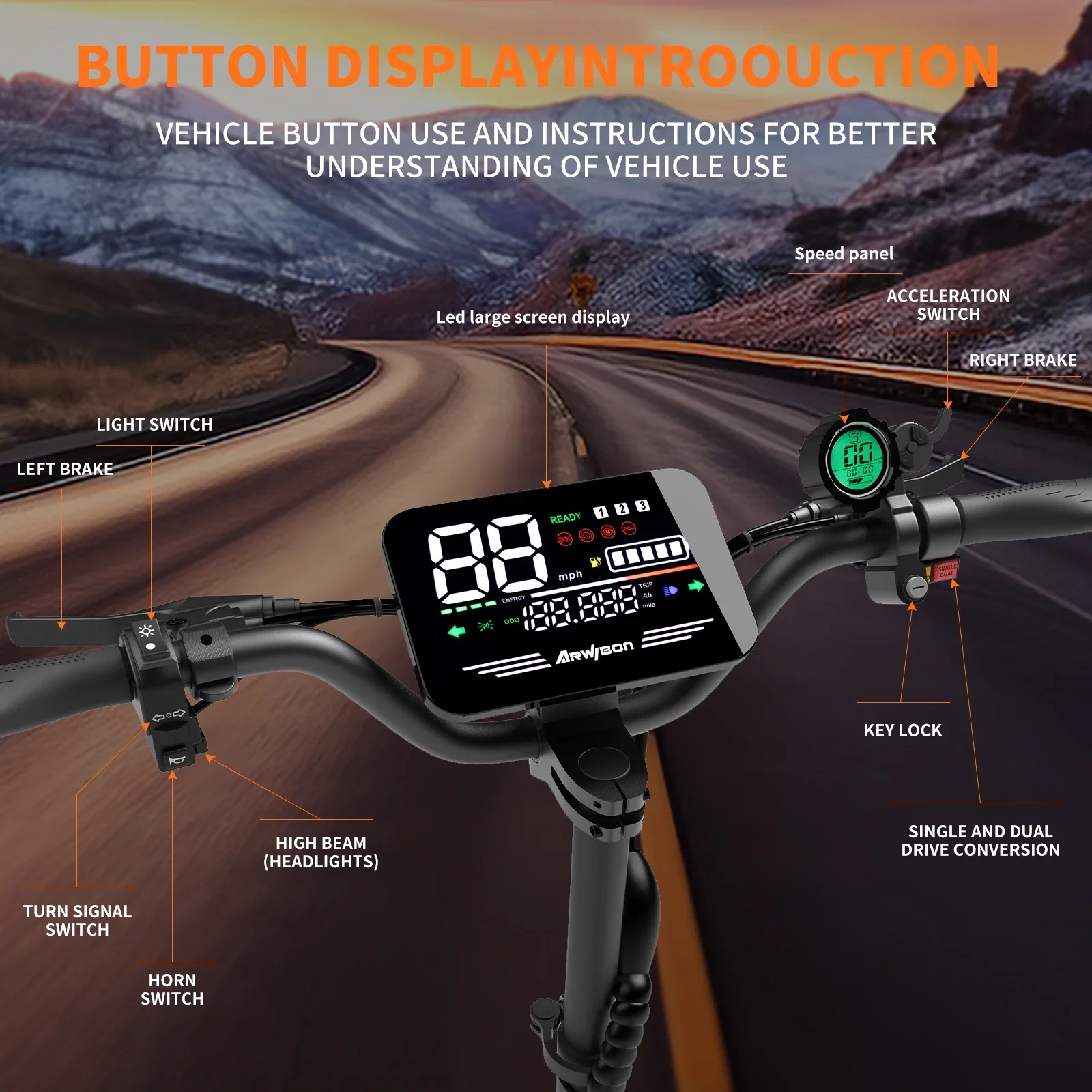 Arwibon 5600W Adult Electric Scooter Dual Motor Top Speed 46MPH,60V27AH, 11-inch Off-Road Tires Sport Folding eScooter with Seat - Image 3