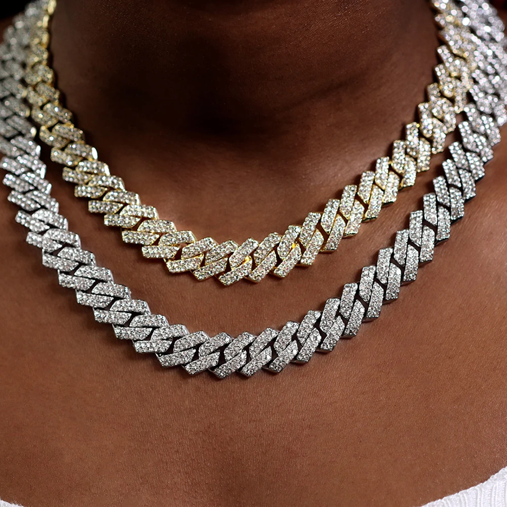 16/18/20/22/24inch Prong Cuban Link Chain for Women Men Iced Out 2 Row Rhinestone Miami Rhombus Hip Hop Cuban Necklaces Jewelry - Image 2