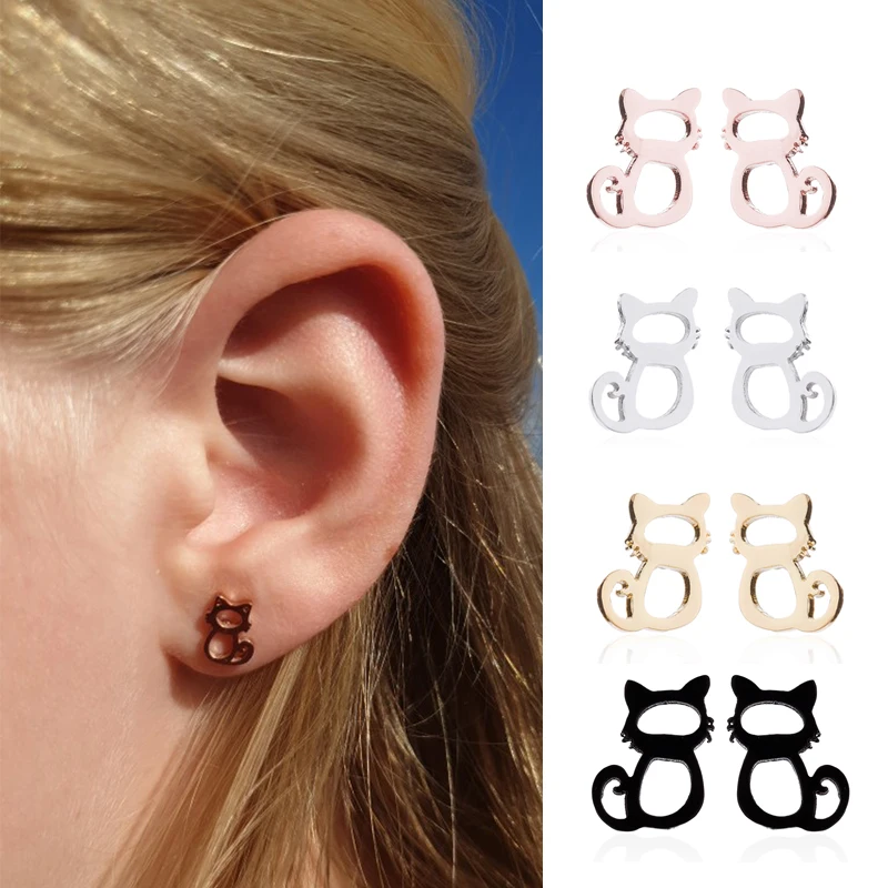 Lovely Gold Color Kitten Cat Stainless Steel Jewelry Set Necklaces Men Collares Fashion Hollow Cat Earring Necklace Paw Jewelry - Image 6