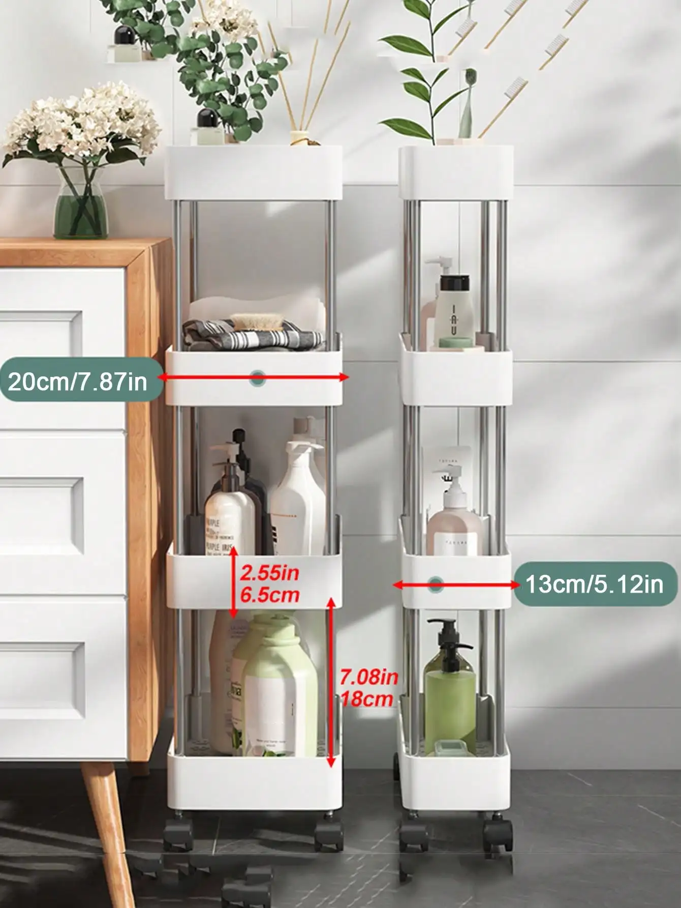 1pcs 3/4 Tier Rolling Utility Cart Storage Shelf Movable Gap Storage Rack Kitchen Bathroom Slim Slide Organizer Shelf Livingroom - Image 5