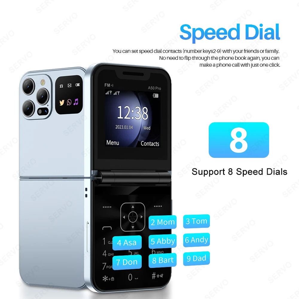 SERVO A50 Pro Foldable Mobile Phone Dual SIM Card GSM Electric Torch Automatic Call Recording 2.4 Inch Screen Cellphone Type-C - Image 5