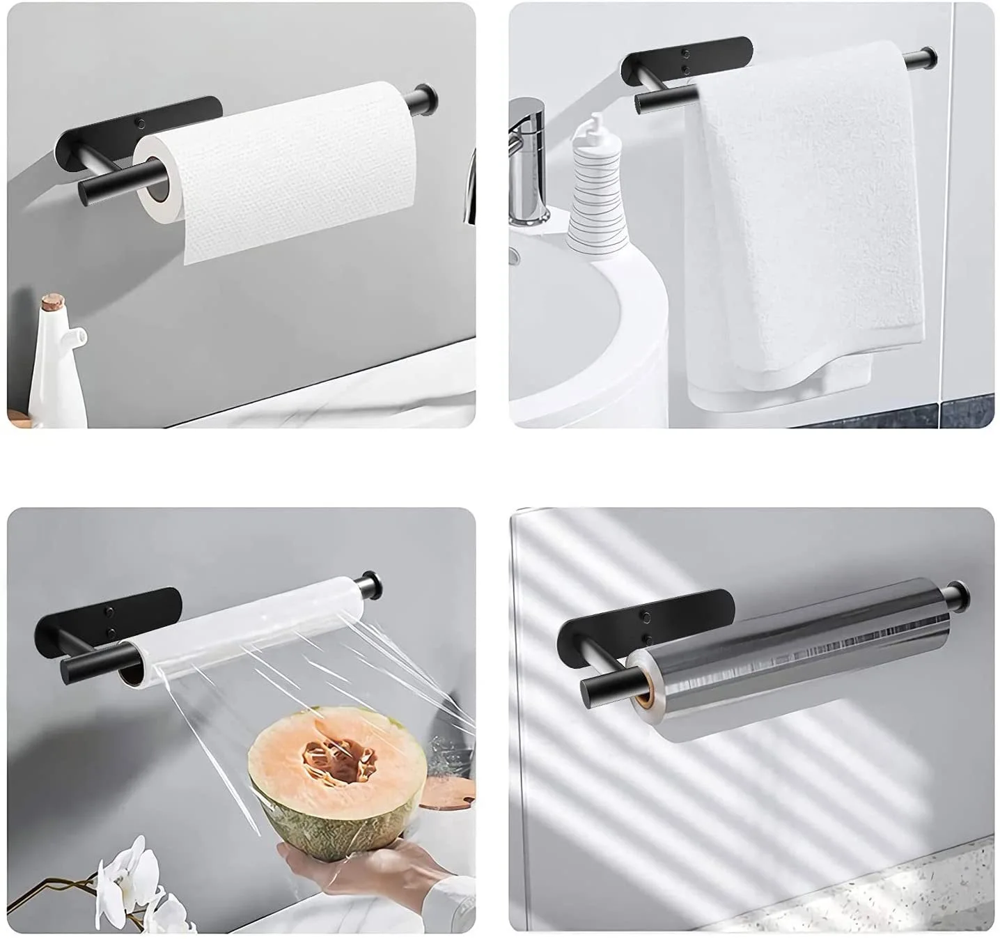 Stainless Steel Paper Towel Holder Self Adhesive Toilet Roll Paper Holder No Punching Kitchen Bathroom Lengthen Storage Rack - Image 4