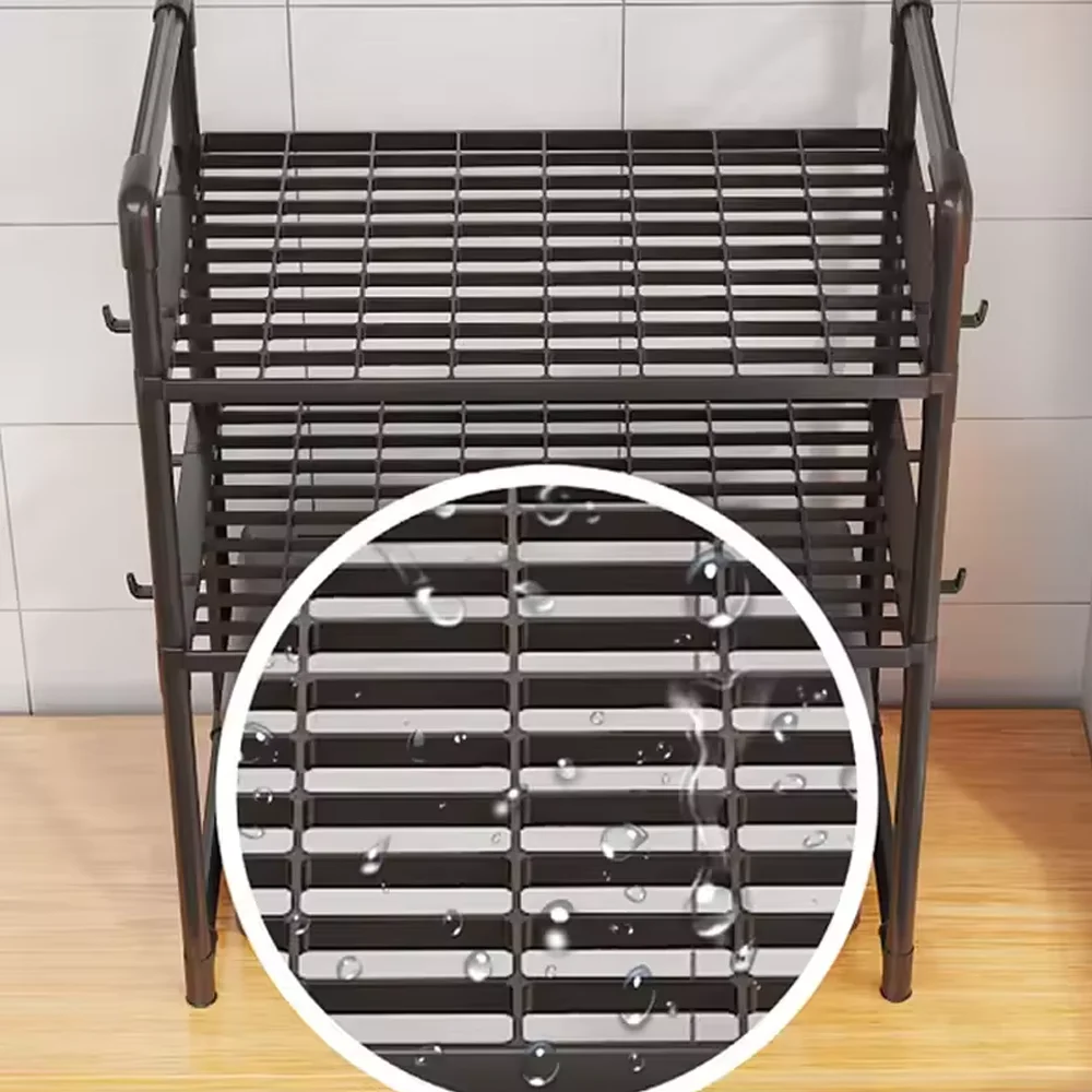 Extra Wide Microwave Stand - 2-Tier Heavy-Duty Kitchen Shelf for Oven Toaster & Spice Racks with Handrail Hooks Non-Slip - Image 2