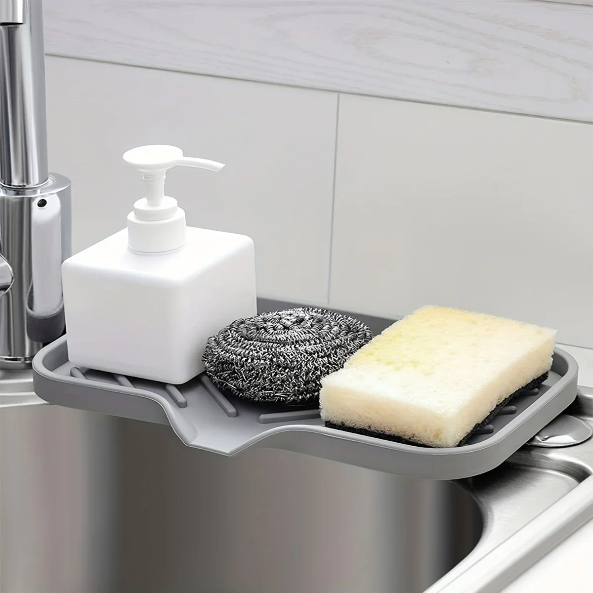 Multifunctional Silicone Sink Tray with Drain - Soap Holder, Sponge & Brush Organizer for Kitchen & Bathroom - Image 6