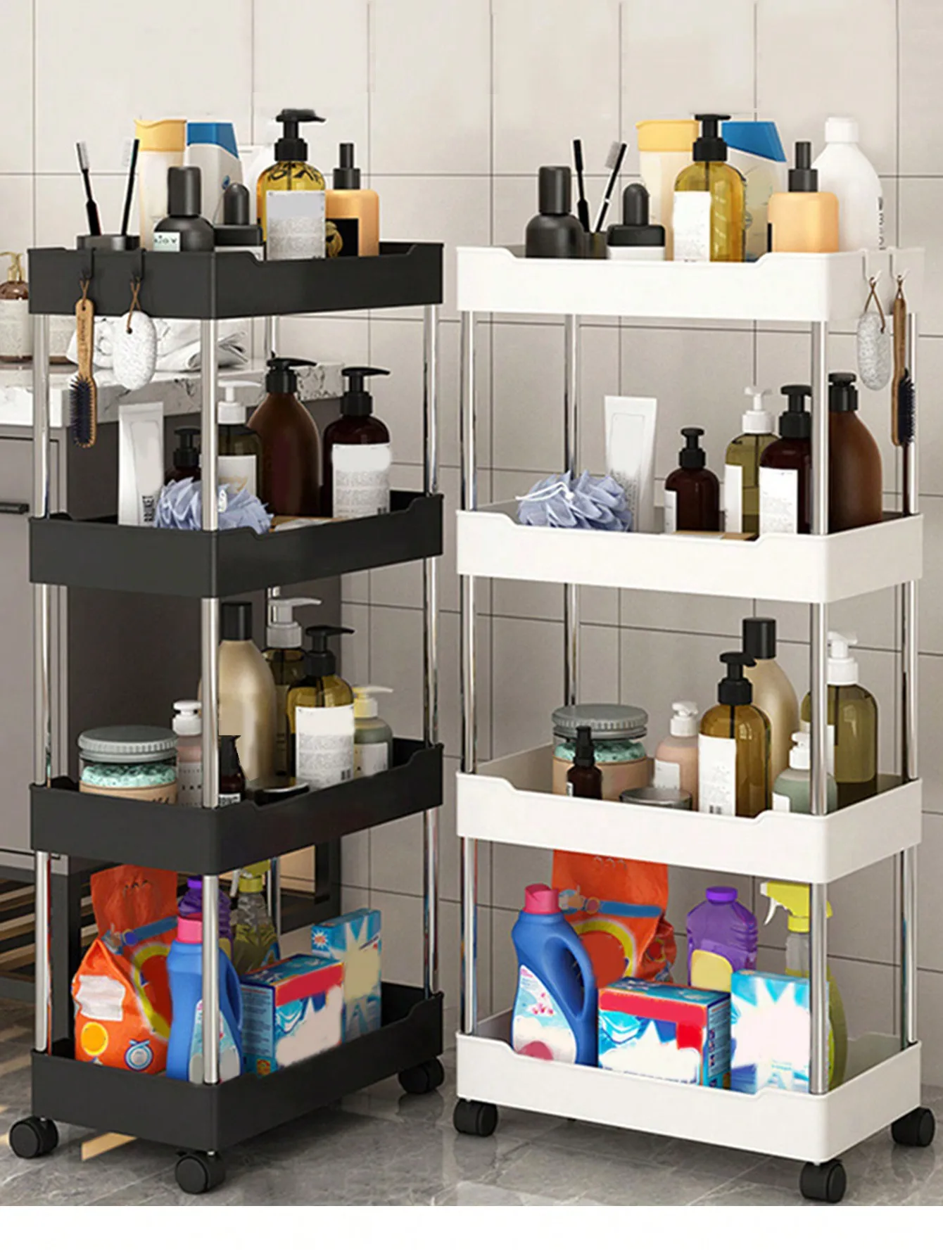 1pcs 3/4 Tier Rolling Utility Cart Storage Shelf Movable Gap Storage Rack Kitchen Bathroom Slim Slide Organizer Shelf Livingroom - Image 4