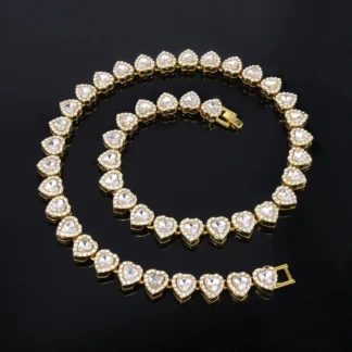 ZAKOL 45CM New Hip Hop Tennis Chain Bracelet Necklace Shiny Heart Rhinestone CZ Fashion Rock Party Jewelry Set
