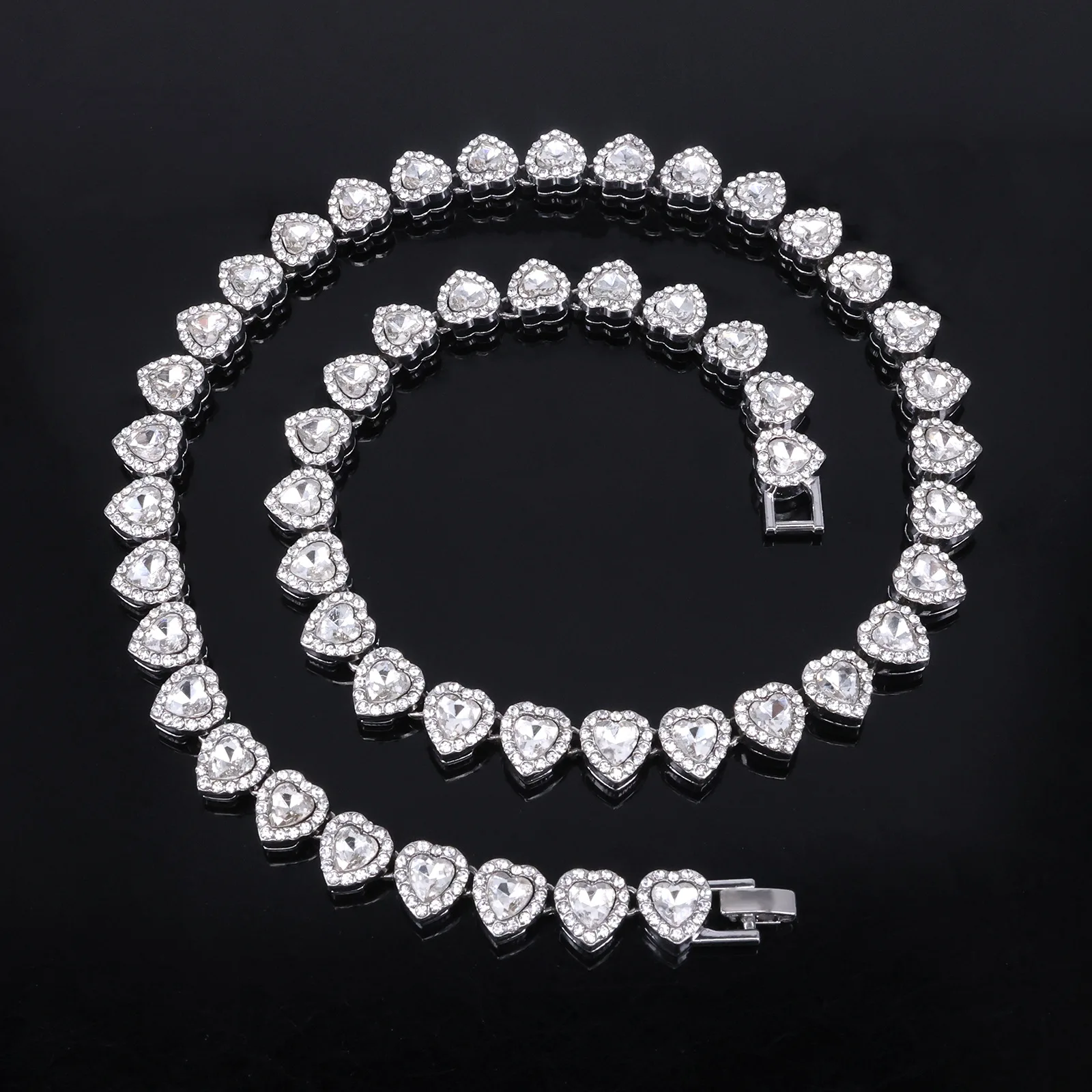ZAKOL 45CM New Hip Hop Tennis Chain Bracelet Necklace Shiny Heart Rhinestone CZ Fashion Rock Party Jewelry Set - Image 3