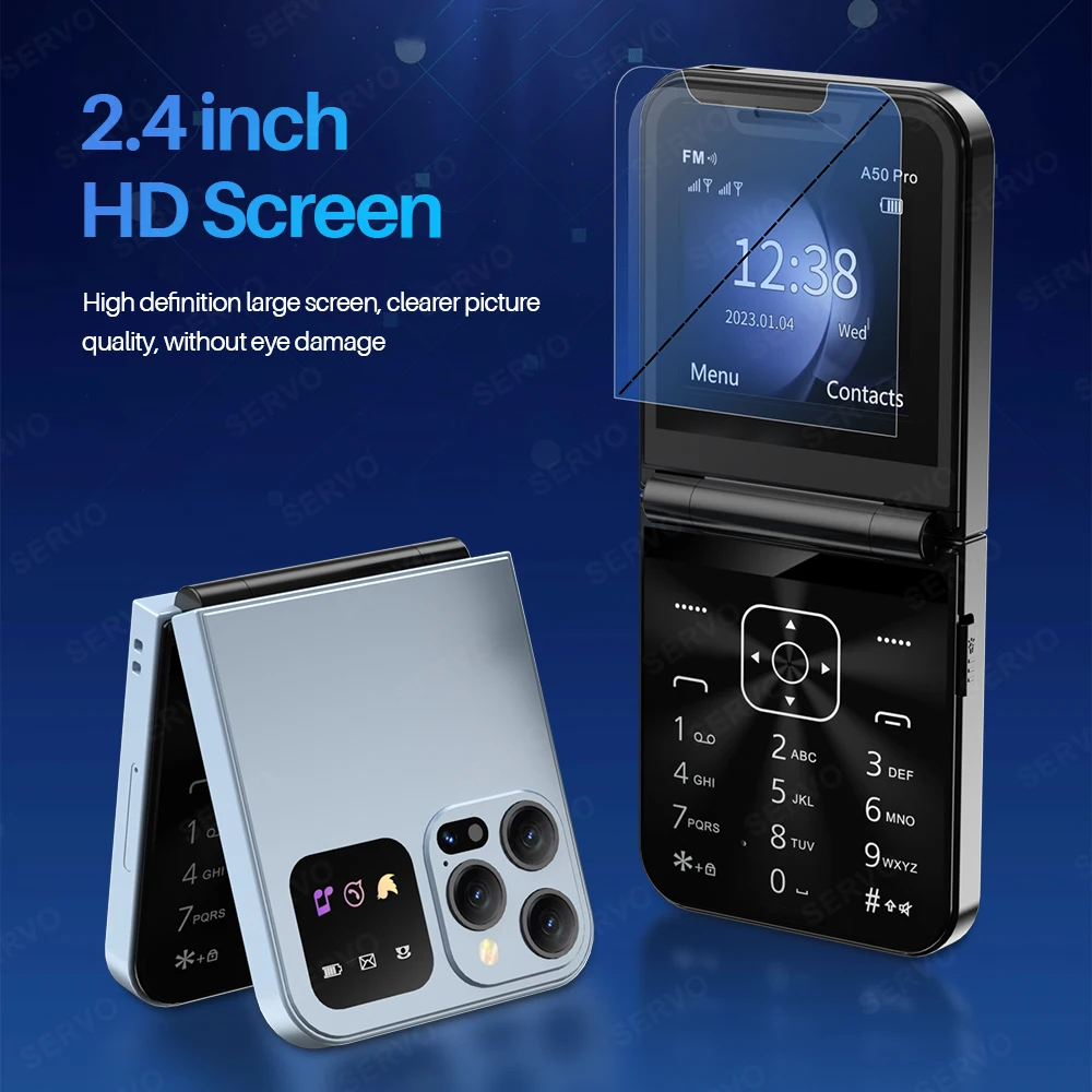 SERVO A50 Pro Foldable Mobile Phone Dual SIM Card GSM Electric Torch Automatic Call Recording 2.4 Inch Screen Cellphone Type-C - Image 3