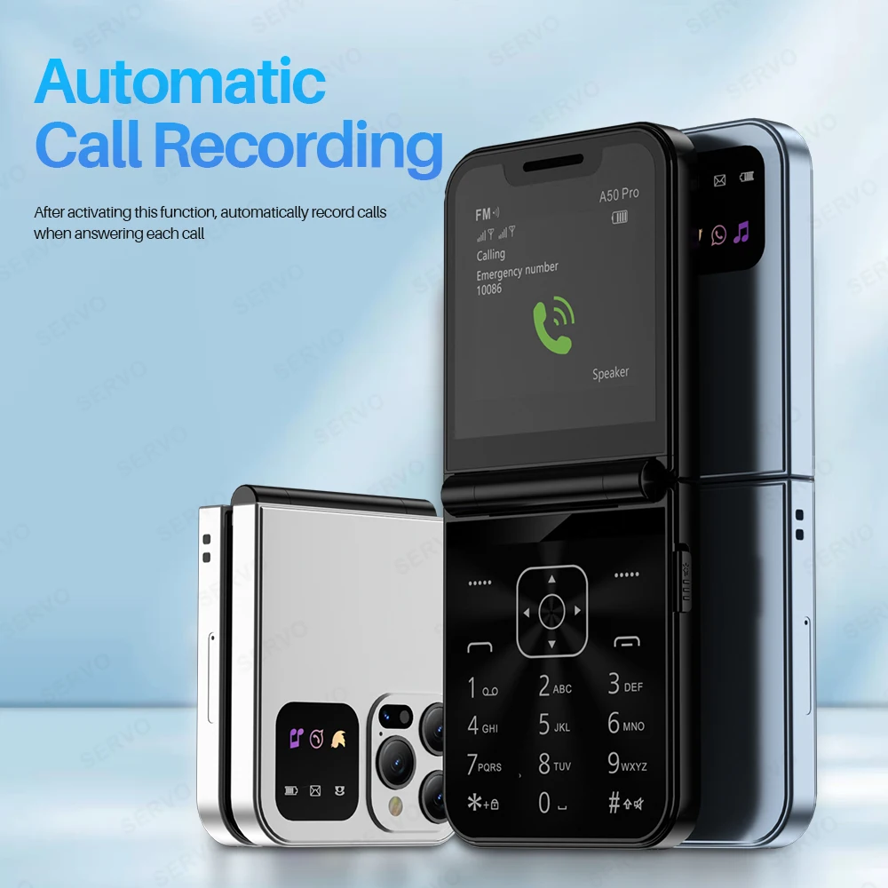 SERVO A50 Pro Foldable Mobile Phone Dual SIM Card GSM Electric Torch Automatic Call Recording 2.4 Inch Screen Cellphone Type-C - Image 6