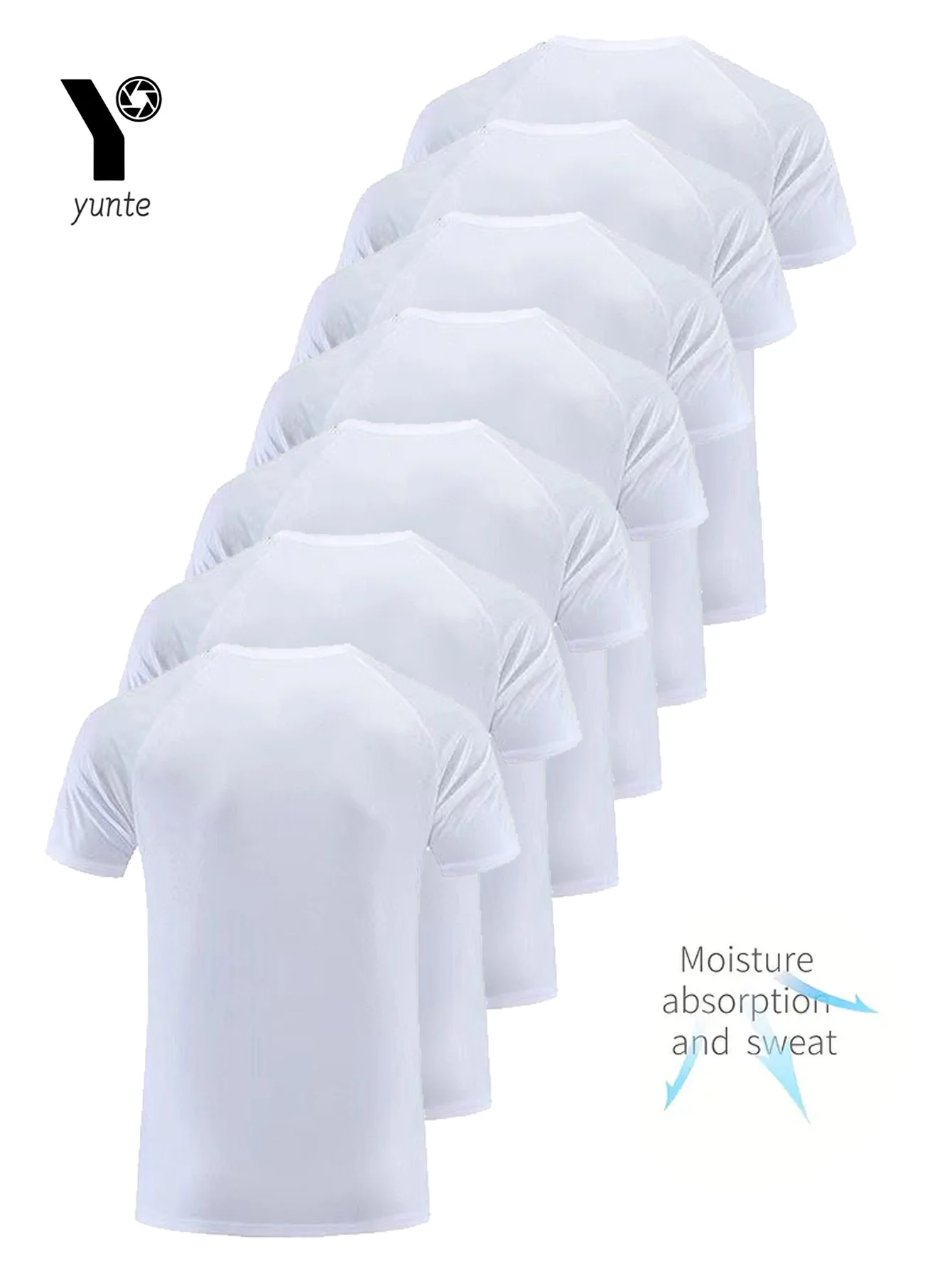 Round Neck T-Shirt 7-Piece White Ultra-Light Men's Quick-Drying Breathable Sweat-Absorbent Shirt Suitable for Fitness Gym and Ru - Image 2