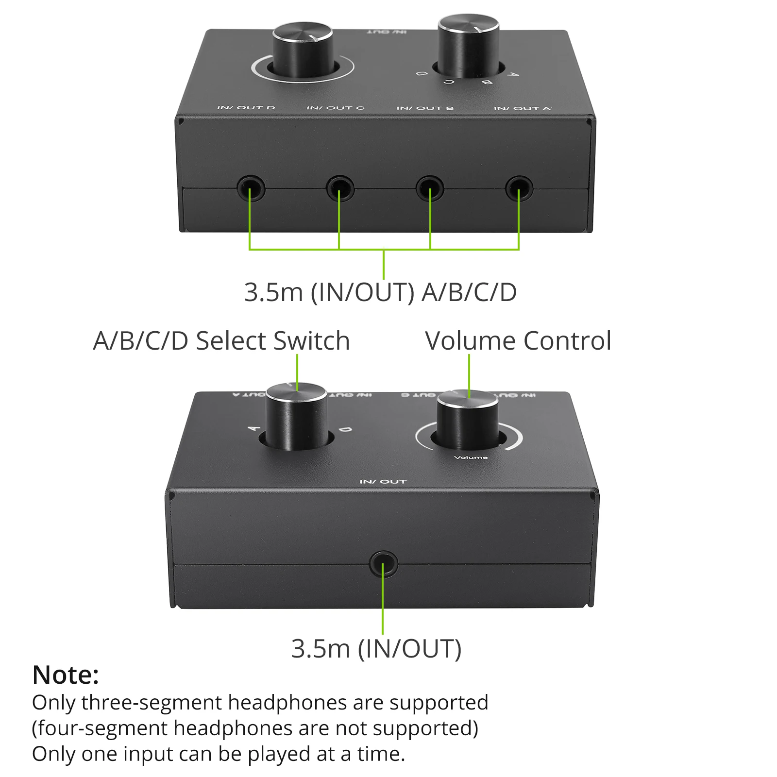 4 Way/2 Way 3.5mm Stereo Audio Switcher Bi-Directional Audio Switch Splitter Box 2x1/1x2 4x1/1x4 Switcher with Mute Button - Image 5