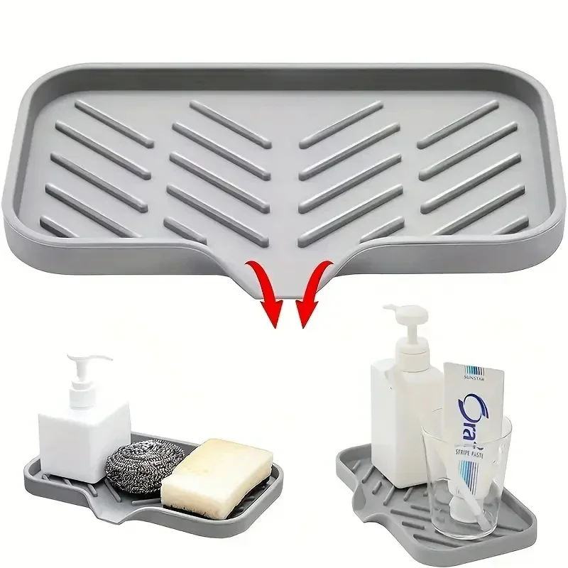 Multifunctional Silicone Sink Tray with Drain - Soap Holder, Sponge & Brush Organizer for Kitchen & Bathroom - Image 4