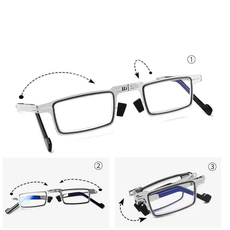 Steel Metal Folding Reading Glasses Hd Anti-blue Light Portable Fashionable Men's And Women's Reading Glasses Set - Image 3