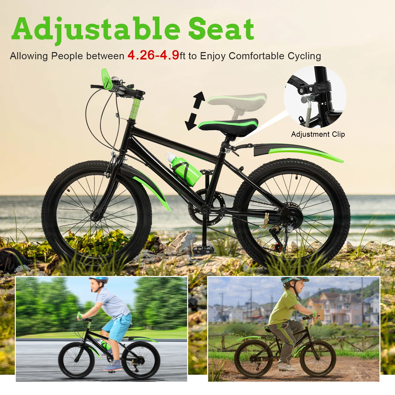 20 Inch Mountain Bike 7 Speed Gears, Adjustable Seat Kids' Bike with Mudguards Kettle Holder Kettle for Boys Girls 8-13 years - Image 3
