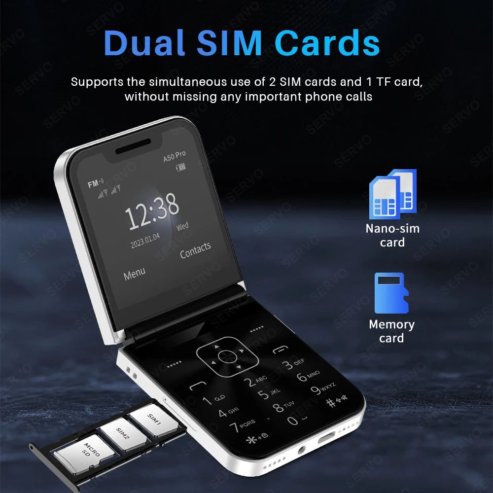 SERVO A50 Pro Foldable Mobile Phone Dual SIM Card GSM Electric Torch Automatic Call Recording 2.4 Inch Screen Cellphone Type-C - Image 2