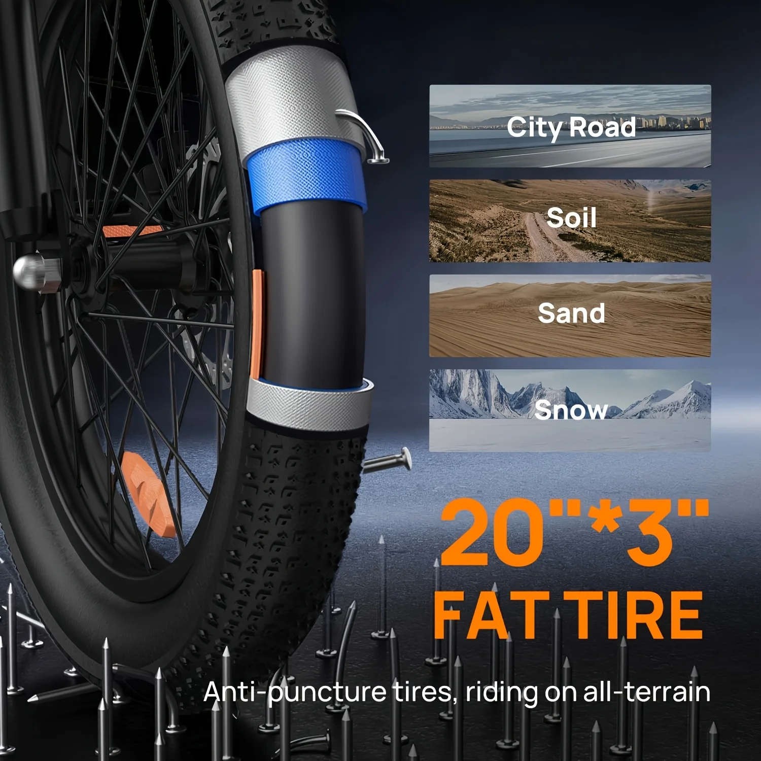 URLIFE 1000W E20 Electric Bike | 48V 13Ah Removable Battery, 20MPH, 20''X3" Fat Tire, 7-Speed E-Bike with Dual Disc Brake - Image 4